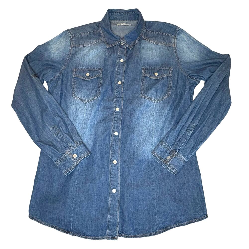 Inso Pearl Snap Denim Shirt Women's L | Blue Lightweight Denim Western